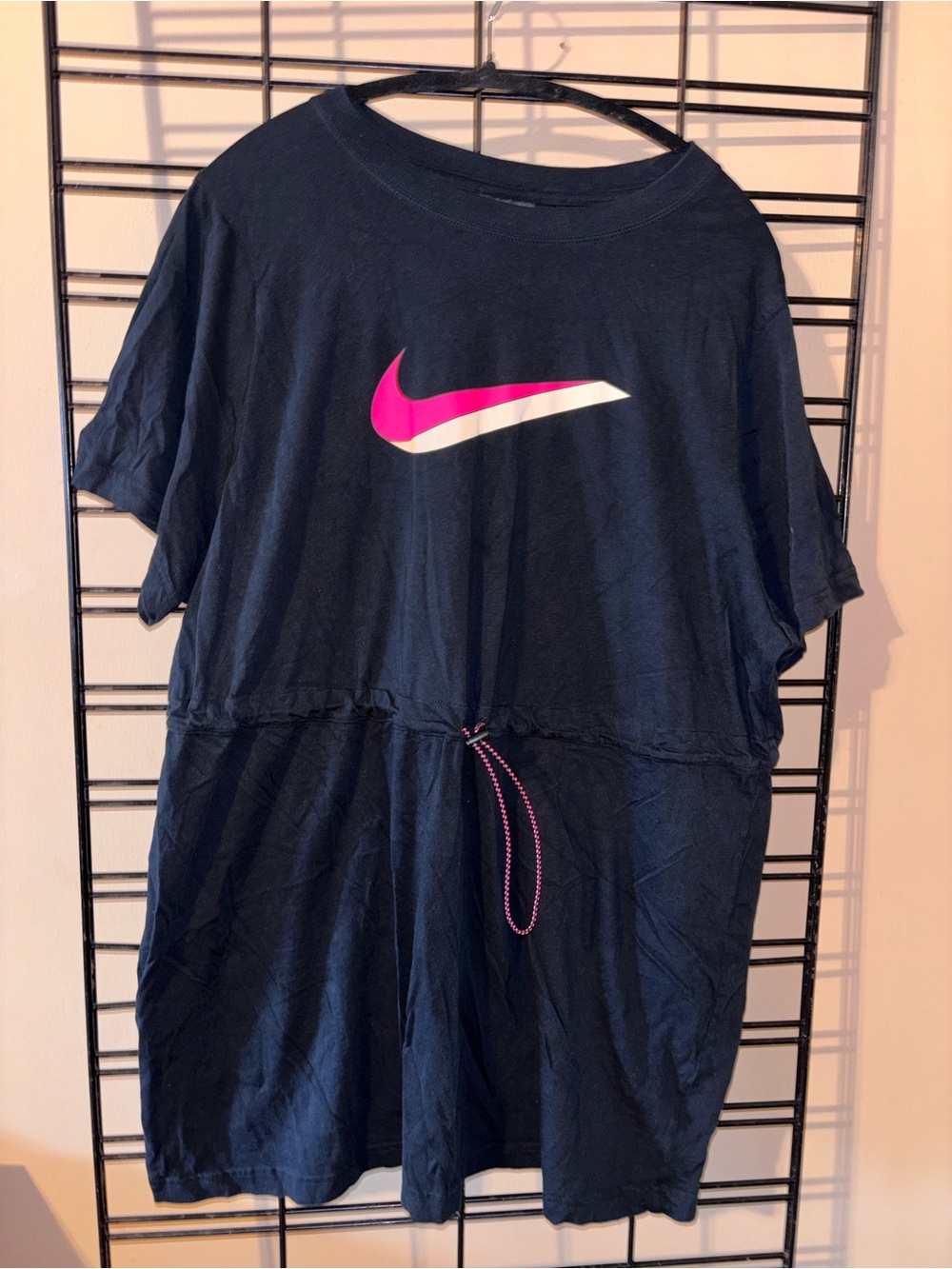 Nike Navy Short Sleeve Tee Dress with Pink and White Swoosh